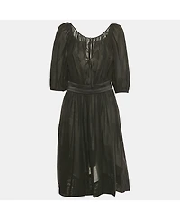 Pre-Owned Dolce & Gabbana Women's Black Cotton Belt Detail Flared Midi Dress