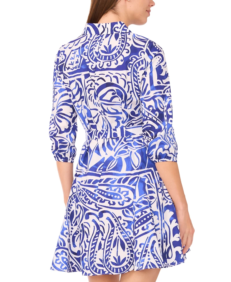 Msk Petite Printed Collared Short Shirt Dress