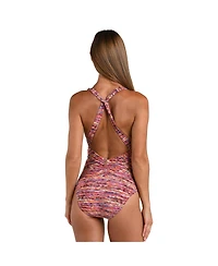 Sunshine 79 Women's Shimmer Ripple V-Plunge One Piece