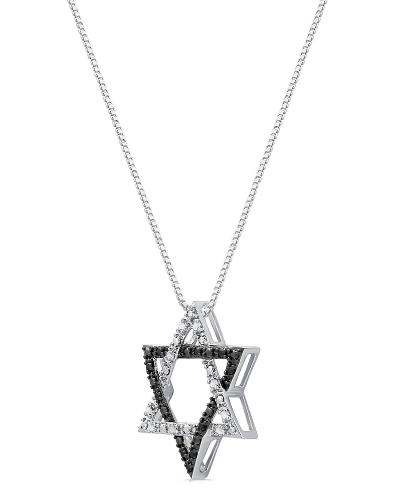 Macy's White and Black Diamond Star of David Pendant Necklace (1/6 ct. t.w.) in Sterling Silver