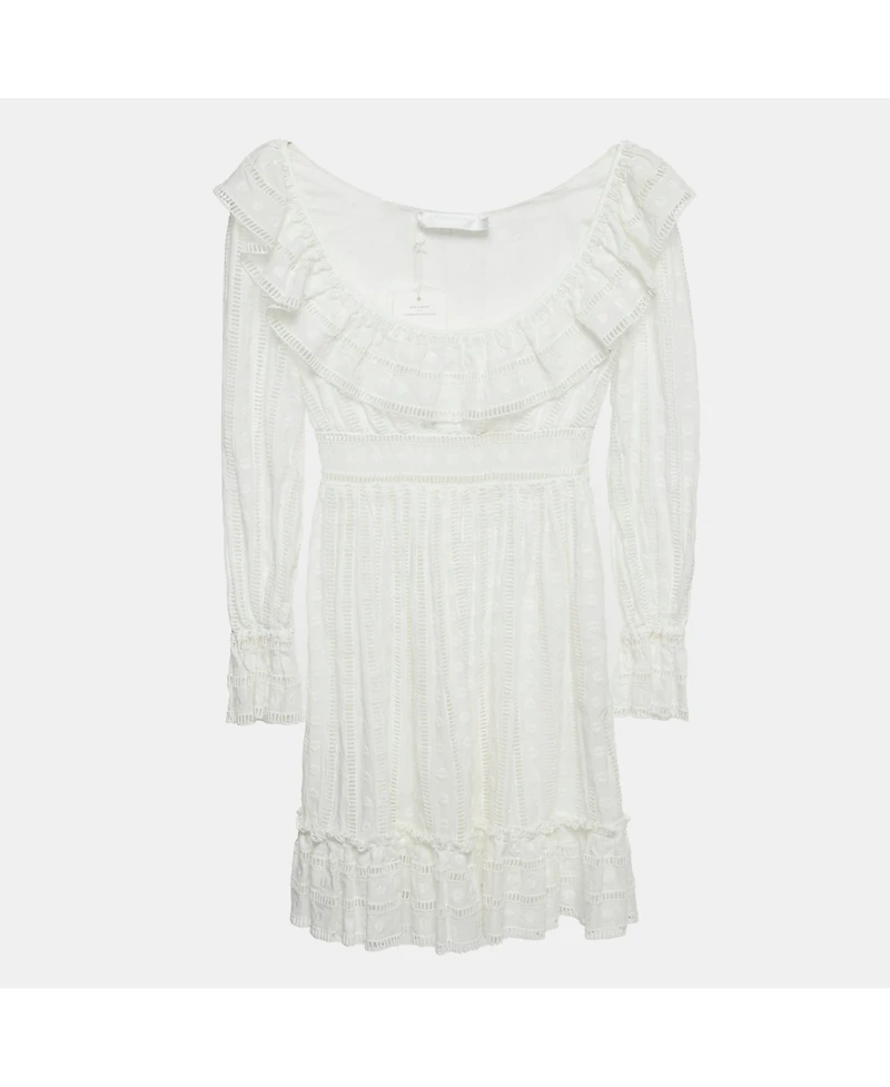 Pre-Owned Zimmermann Women's White Embroidered Cotton Melody Ladder Mini Dress