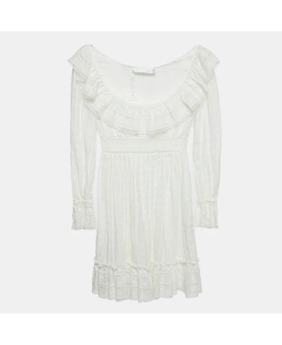 Pre-Owned Zimmermann Women's White Embroidered Cotton Melody Ladder Mini Dress