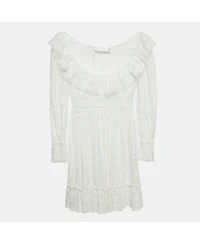Pre-Owned Zimmermann Women's White Embroidered Cotton Melody Ladder Mini Dress