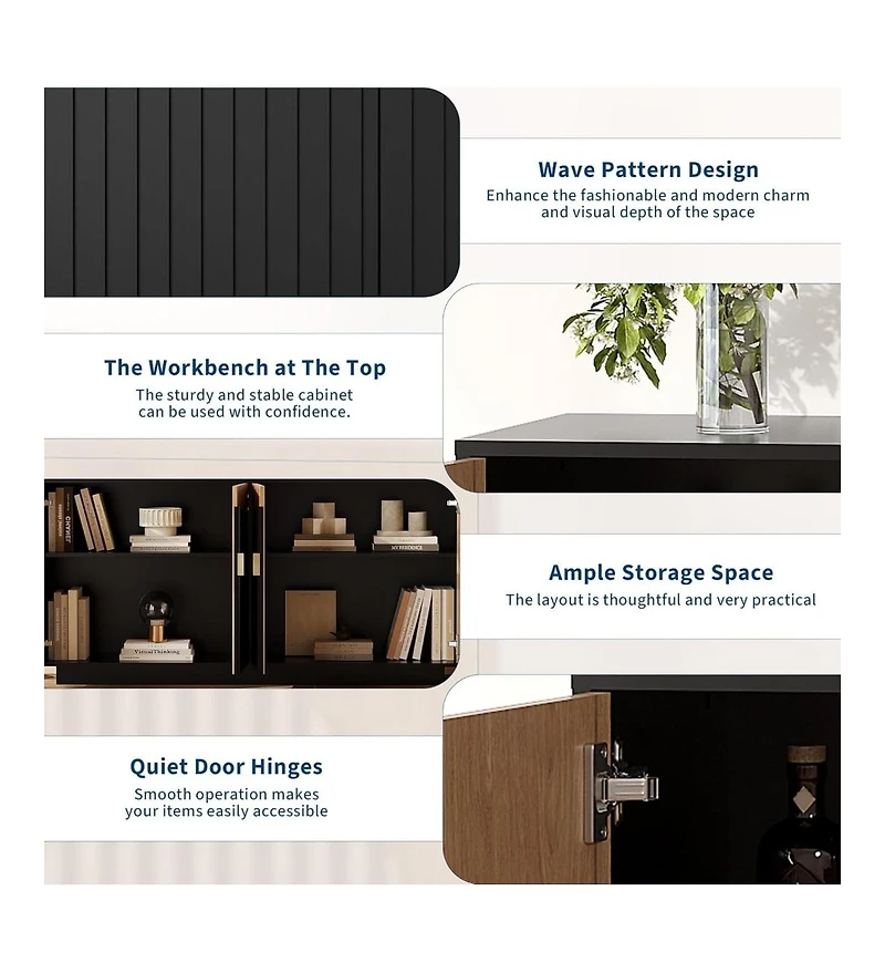 Gaomon 63in Large Sideboard Buffet Cabinet with Storage, Kitchen Fluted Coffee Bar Wine Bar Console Table with Gold Metal Handles