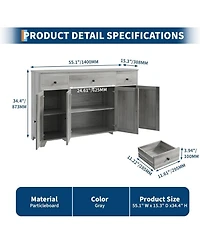 gaomon Sideboard Buffet Cabinet, 55in Large Modern Kitchen Coffee Bar Cupboard Cabinet with 4 Doors 3 Drawers Adjustable Shelves Wood