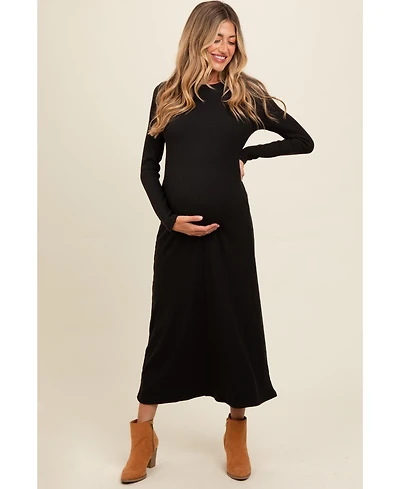 Pinkblush Maternity Charcoal Ribbed Knit Side Slit Midi Dress