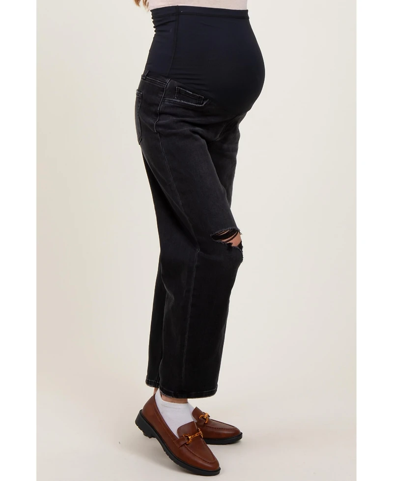 Pinkblush Maternity Black Distressed Open Knee Cropped Barrel Jeans