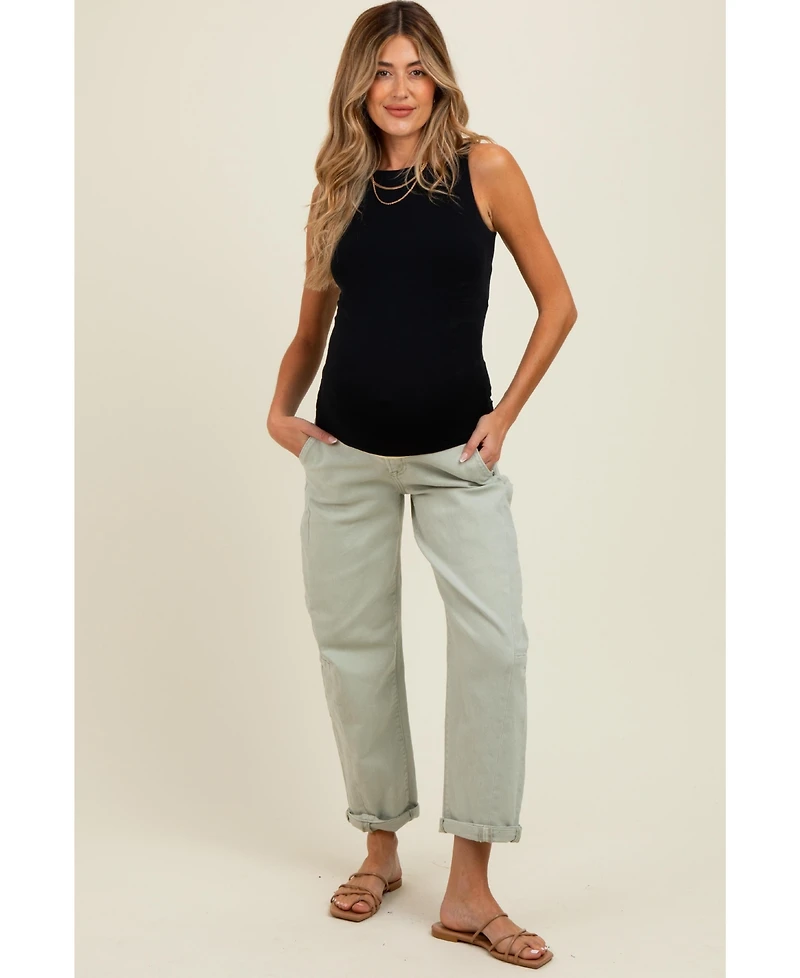 Pinkblush Maternity Light Olive Rolled Cuff Barrel Leg Jeans