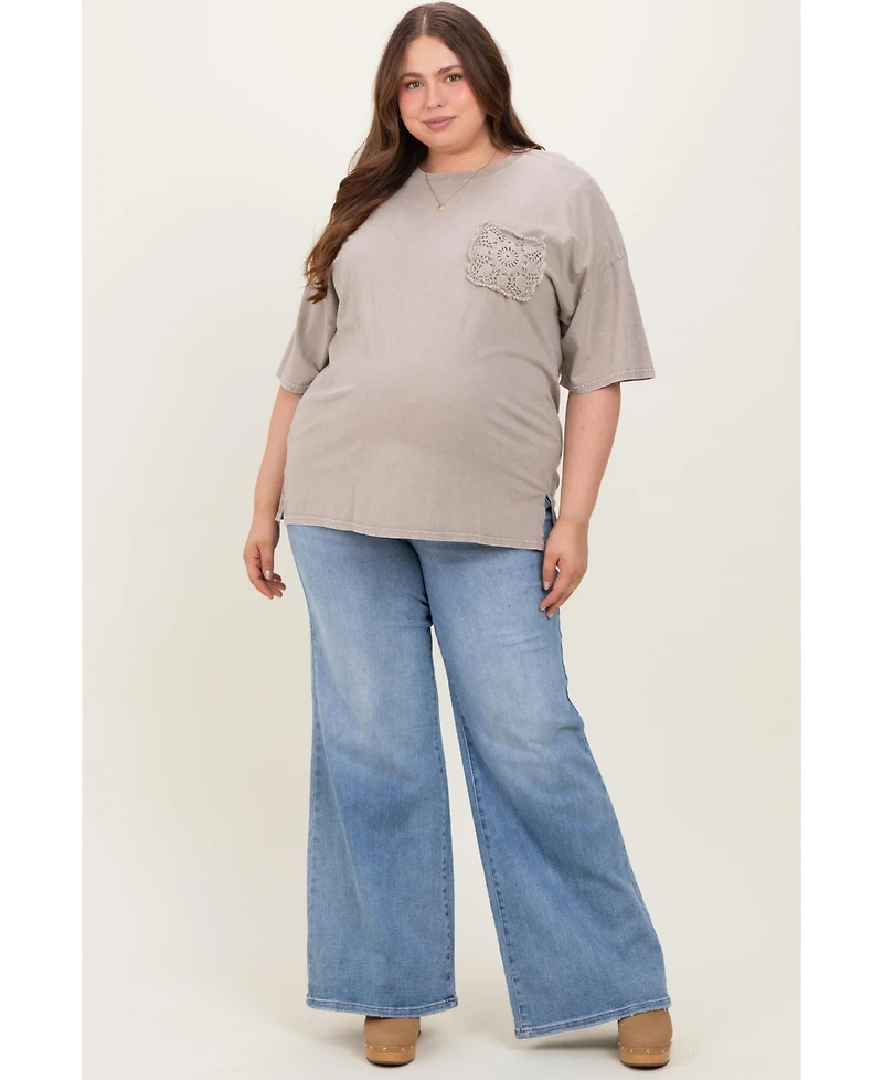 Pinkblush Plus Size Blue Front Yoke Detail Wide Leg Jeans