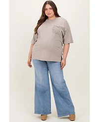 Pinkblush Plus Size Blue Front Yoke Detail Wide Leg Jeans