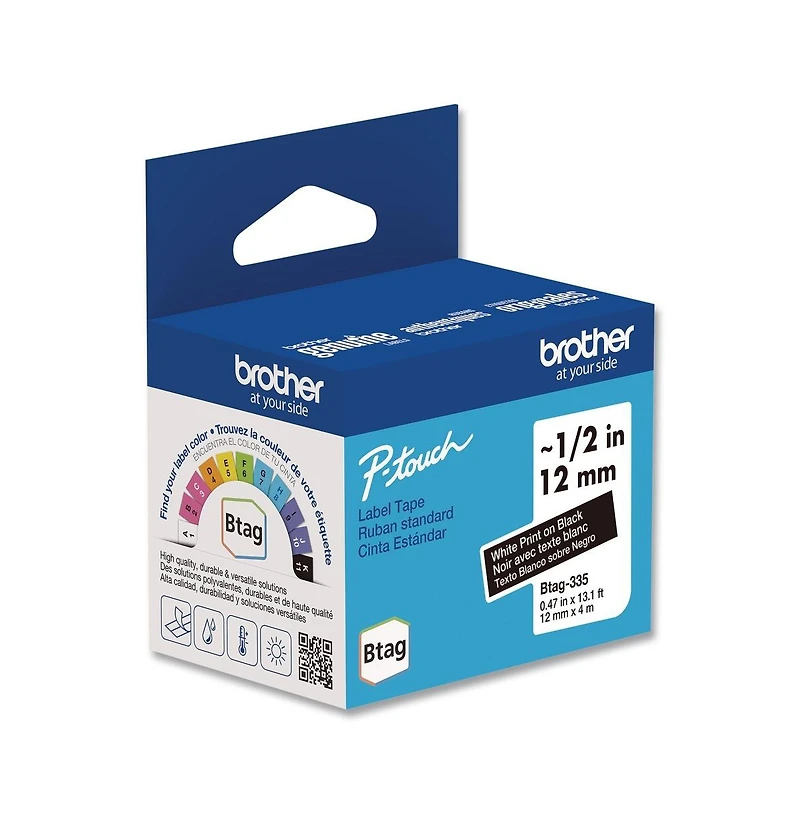 Brother P-Touch Btag335 0.47 in. x 13.1 ft. Genuine P-Touch BTAG Label Tapes - White on Black