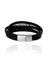 Lucky Brand Men s Multi Row Leather & Chain 8.25'' Bracelet with Compass Emblem