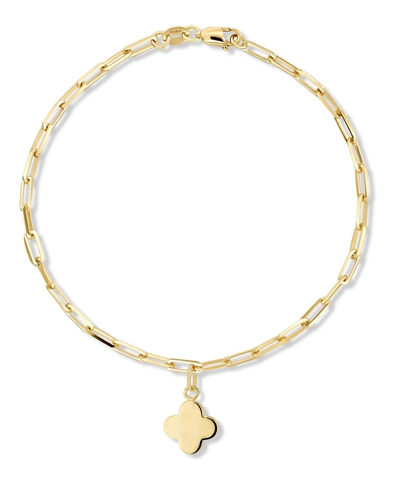 Devata Clover Charm with Paperclip Chain Bracelet in 14K Gold, 7.5 in, approx. 3.5 grams.
