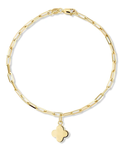 Devata Clover Charm with Paperclip Chain Bracelet in 14K Gold, 7.5 in, approx. 3.5 grams.