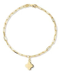 Devata Clover Charm with Paperclip Chain Bracelet in 14K Gold, 7.5 in, approx. 3.5 grams.