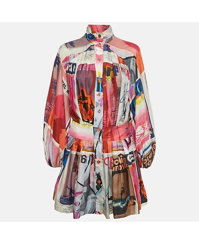 Pre-Owned Zimmermann Women's Multicolor Poster Print Silk Wavelength Pleated Mini Dress