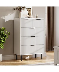 Gaomon | Tall 5-Drawer Oak Wood Wave-Fluted Design, Metal Legs, Anti-Tip Device Modern Storage Chest/Dresser