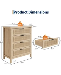 Fluted Oak Bedroom Dresser, 35.4" Tall Chest with 4 Drawers, Closet Storage Cabinet & Clothes Organizer for and Living Room