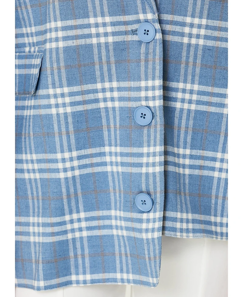Pcfg Women's Linen-Blend Checked Free Heaven Blazer