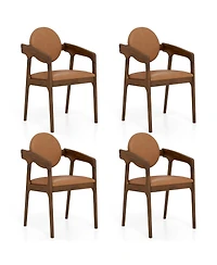 Gymax Wooden Dining Chair Set of 4 w/Rubber Wood Frame Padded Seat & Back Armrests
