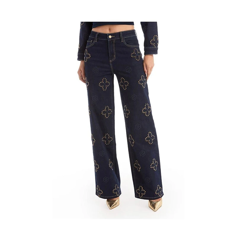 The Noli Shop Women's Kaia Studded High Rise Jean