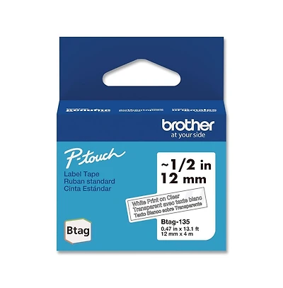 Brother P-Touch Btag135 0.47 in. x 13.1 ft. Genuine P-Touch BTAG Label Tapes - White on Clear