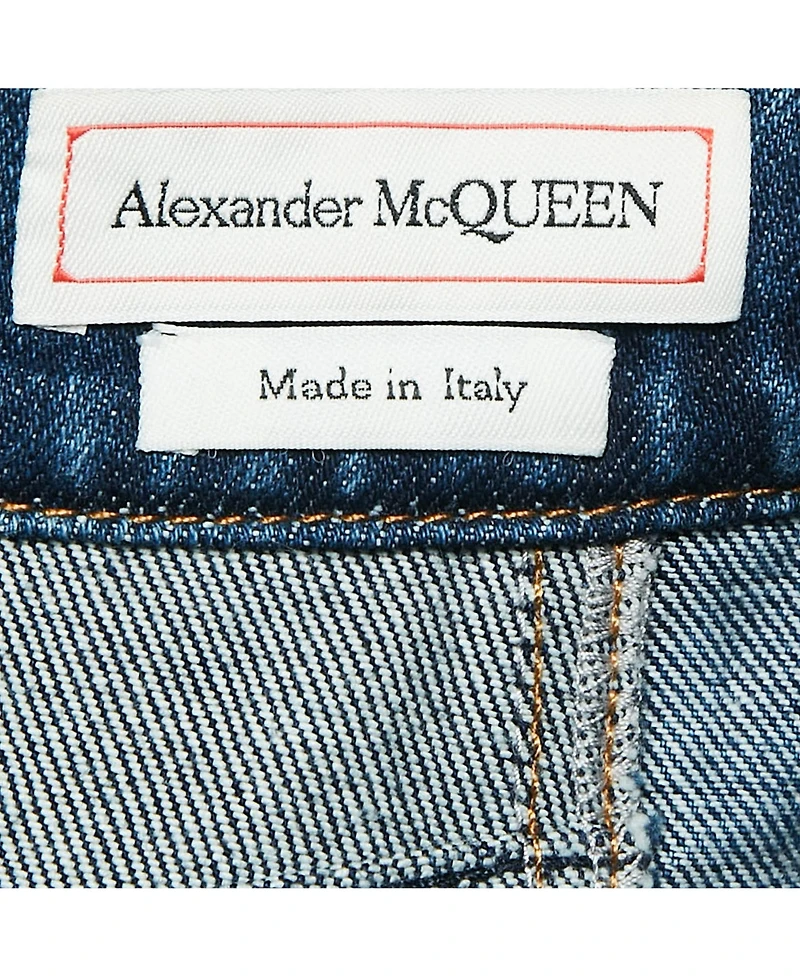 Pre-Owned Alexander Mcqueen Women's Blue Denim Dual Tone Pleated Mini Skirt
