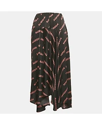 Pre-Owned Balenciaga Women's Black Logo Print Satin Silk Asymmetric Midi Skirt