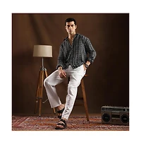 Campus Sutra Men's Onyx Black Folk-Weave Shirt