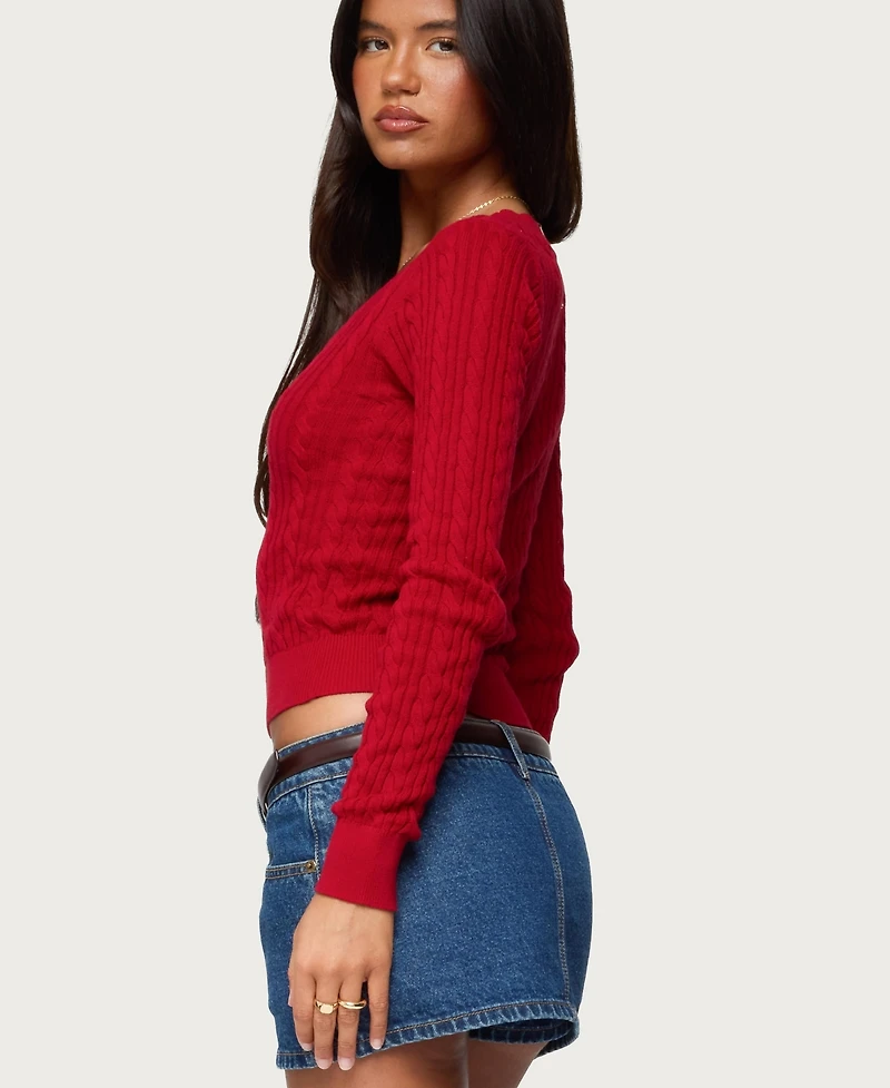 Edikted Women's Ashlee V Neck Cable Knit Top