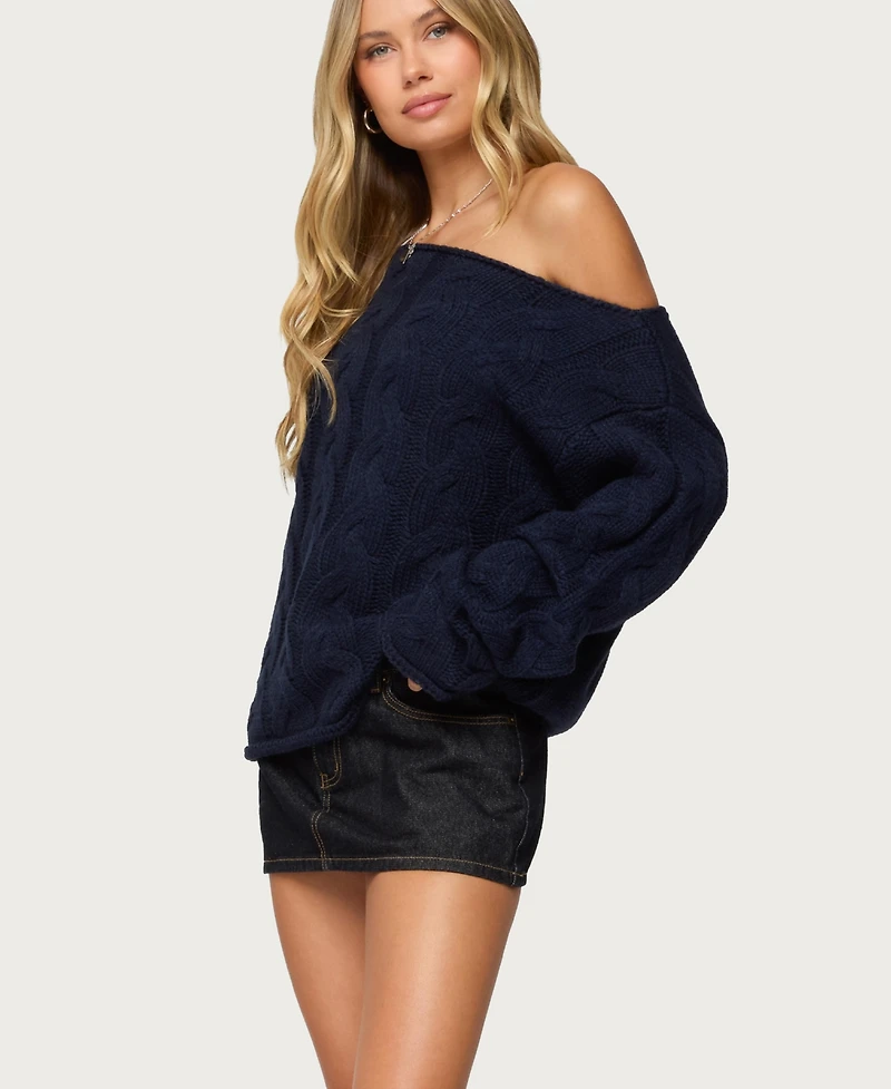 Edikted Women's Nellie Off Shoulder Cable Knit Sweater