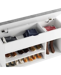 Gaomon Shoe Bench w/ Cushion, Adjustable Shelf & Hidden Storage, Wooden Shoe Rack for Entryway or Hallway