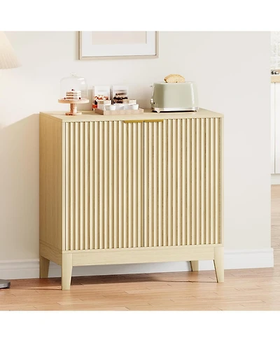 gaomon 31.5" Fluted Storage Cabinet with Gold Handles, Adjustable Shelf, Oak Finish Credenza for Dining Room & Home Organization