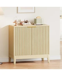 gaomon 31.5" Fluted Storage Cabinet with Gold Handles, Adjustable Shelf, Oak Finish Credenza for Dining Room & Home Organization