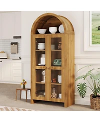 gaomon 70" Tall Arched Kitchen Pantry Cabinet, 5-Tier Wood Display Storage Cabinet with Acrylic Doors Modern Freestanding Cupboard