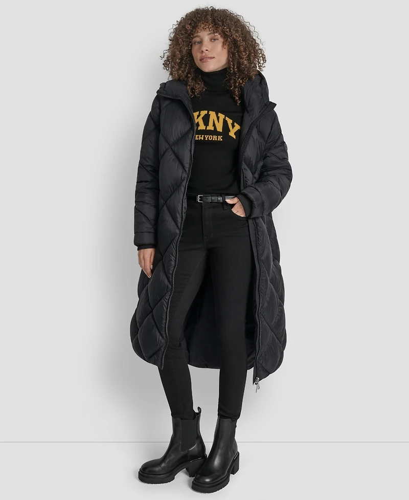 Dkny Women's Diamond Quilted Hooded Puffer Coat