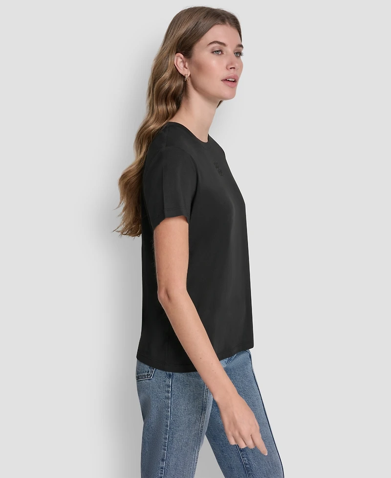 Dkny Jeans Women's Stacked Eyelet Logo Crewneck T-Shirt