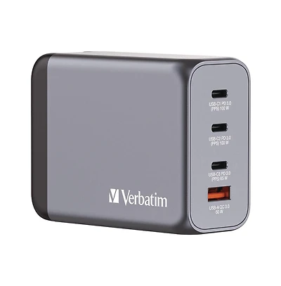 Verbatim 32204 200 Watts 4-Port GaN Wall Charger - Black/Gray