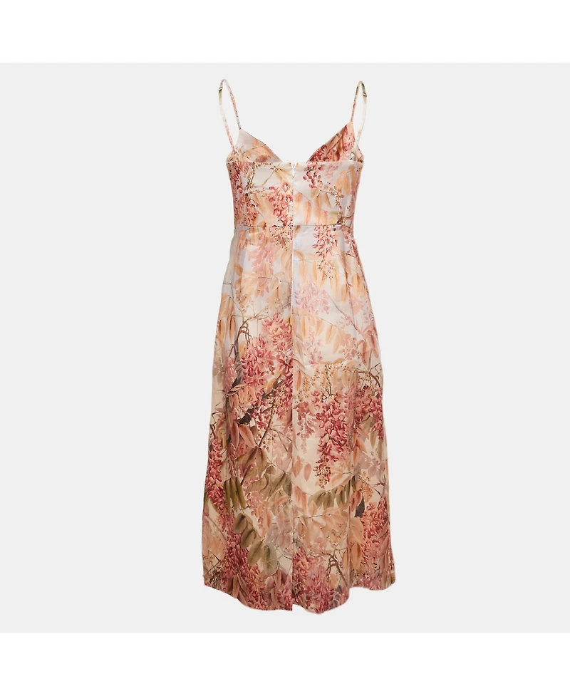 Pre-Owned Zimmermann Women's Pink Floral Print Organza Silk Midi Dress