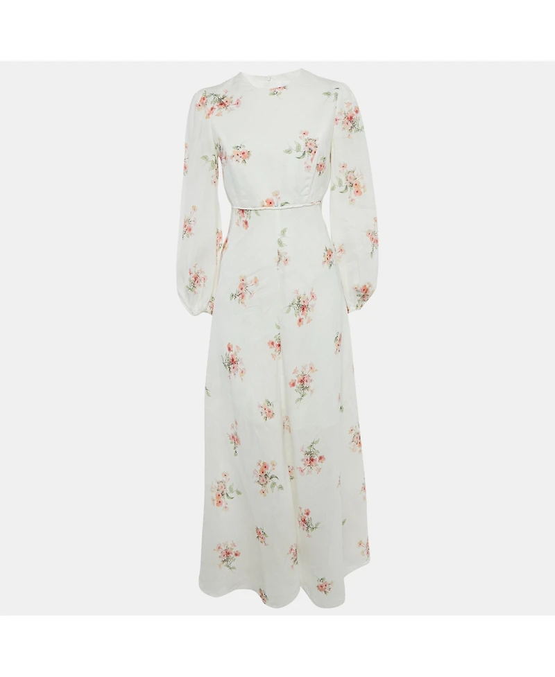 Pre-Owned Zimmermann Women's White Floral Print Linen Maxi Dress