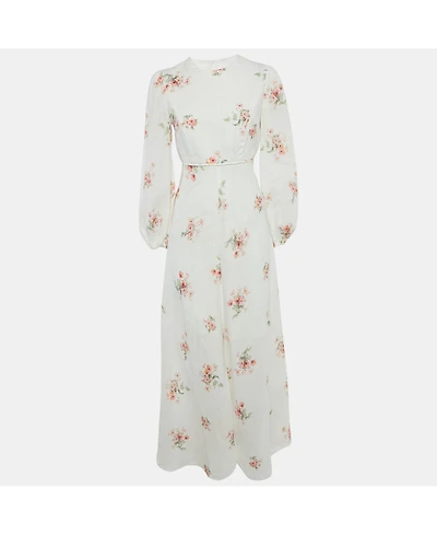 Pre-Owned Zimmermann Women's White Floral Print Linen Maxi Dress