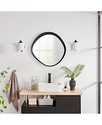 Danya B Sonya 24-inch Contemporary Asymmetrical Round Wall Mirror with Raised Black Iron Frame
