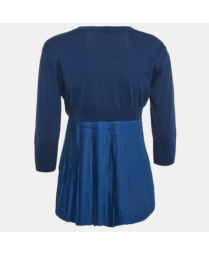 Pre-Owned Marni Women's Royal Blue Cotton Knit And Silk Pleated Asymmetric Top