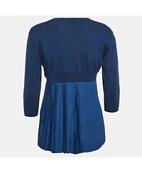 Pre-Owned Marni Women's Royal Blue Cotton Knit And Silk Pleated Asymmetric Top