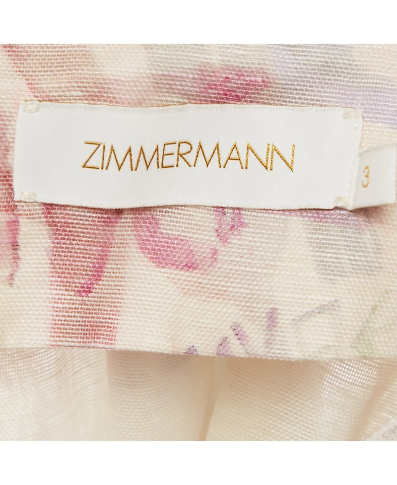 Pre-Owned Zimmermann Women's Cream/multicolor Logo Print Linen And Silk Flared Mini