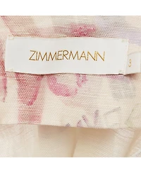 Pre-Owned Zimmermann Women's Cream/multicolor Logo Print Linen And Silk Flared Mini