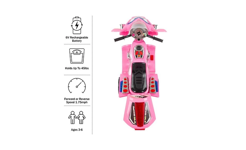 Lil Rider 3-Wheel Electric Motorcycle, Pink