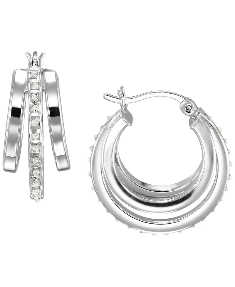 Macy's Diamond Accent Double Hoop Earrings (0.01 ct. t.w.) in Sterling Silver
