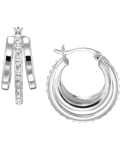 Macy's Diamond Accent Double Hoop Earrings (0.01 ct. t.w.) in Sterling Silver