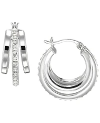Macy's Diamond Accent Double Hoop Earrings (0.01 ct. t.w.) in Sterling Silver